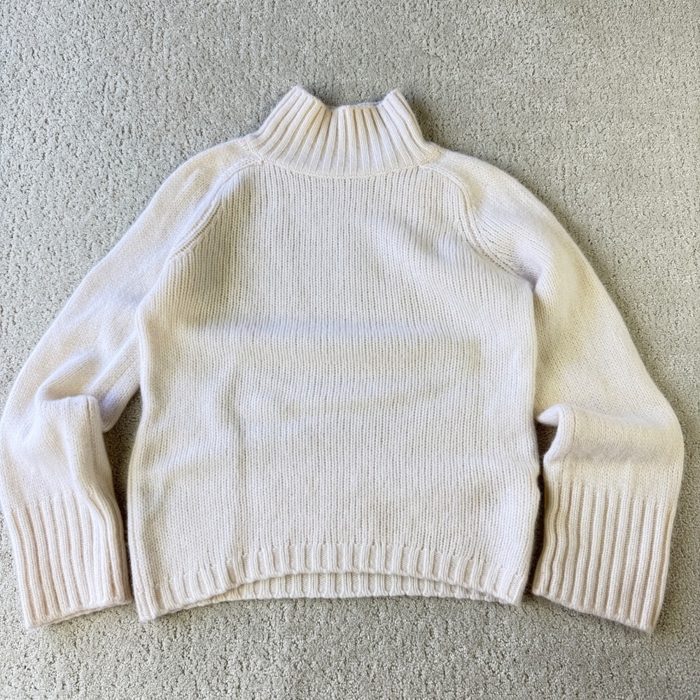 Vince Sweater Womens S Cream 100% Cashmere Ribbed Mock Neck Raglan So Soft!